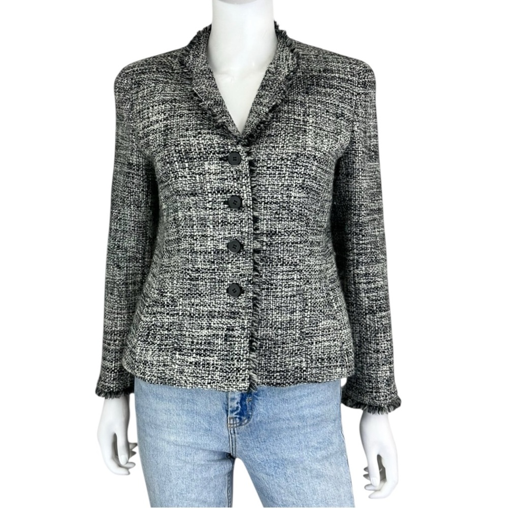 Talbots WOOL BLEND Black and White Tweed Blazer Size 6 C0587